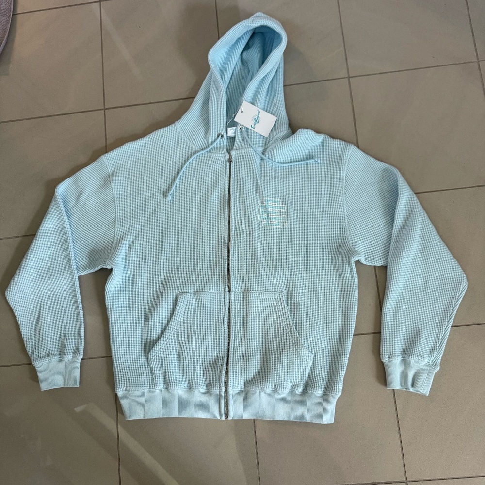 Eric Emanuel Thermal Zipper Hoodie-size large-baby blue-NWT-unisex